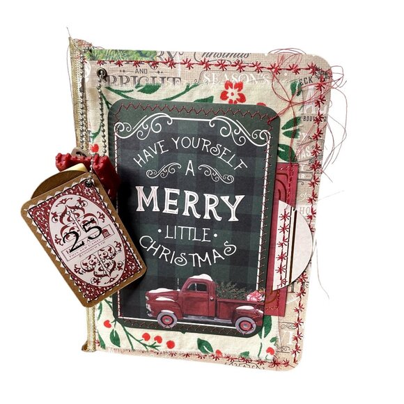 Christmas Junk Journal Book Charm Washi Fabric Wrap Tons Ephemera Handmade 5 u - Picture 2 of 16